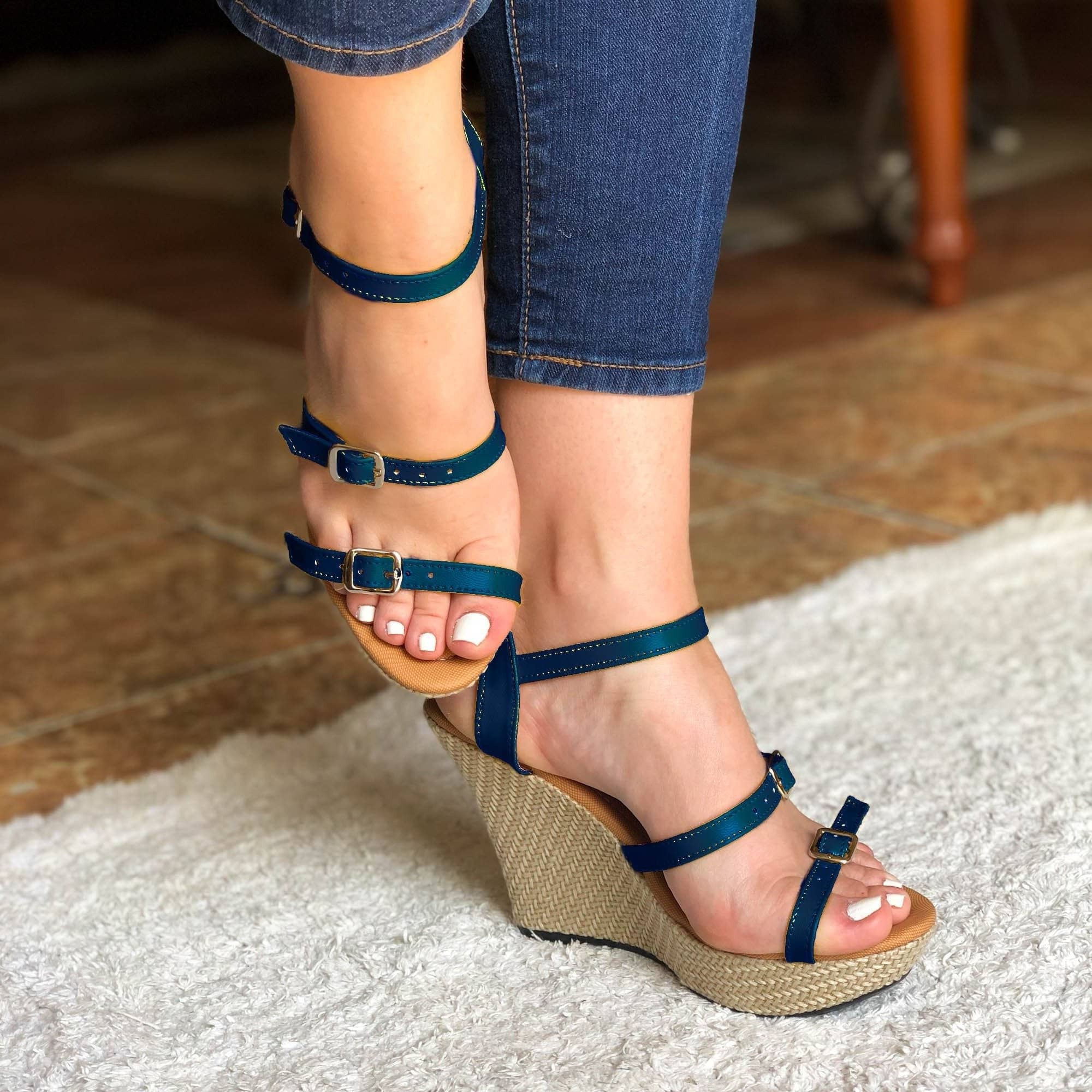 Zapato De Plataforma Con Todas Las Correas 100% Ajustables Azul / 34 Normal Zapatos Altos