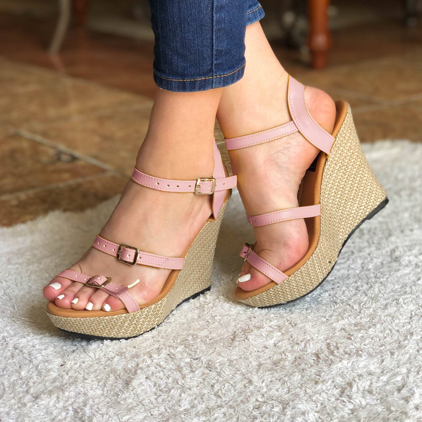 Zapato De Plataforma Con Todas Las Correas 100% Ajustables Rosado / 34 Normal Zapatos Altos