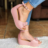 Lindas Sandalias De Plataforma Con Un Chongo Rosado / 34 Normal Zapatos Medianos