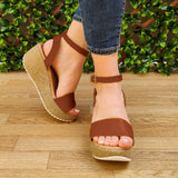 Sandalia Con Plataforma Forrada Fajas Hecha De Cuerina Gargantilla Cafe / 34 Normal Zapatos Medianos