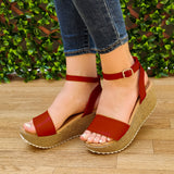 Sandalia Con Plataforma Forrada Fajas Hecha De Cuerina Gargantilla Rojo / 34 Normal Zapatos Medianos