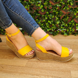 Sandalia Con Plataforma Forrada Fajas Hecha De Cuerina Gargantilla Amarillo / 34 Normal Zapatos
