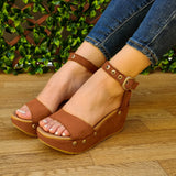 Espectacular Plataforma Decorados Con Clavos Cromados A Los Lados Cafe / 34 Normal Zapatos Medianos