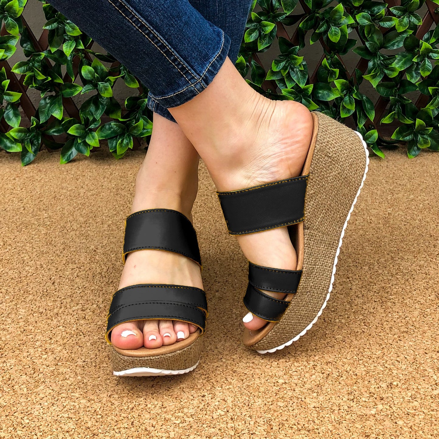 Sandalia Solo De Meter Plataforma Mediana Hecha Con 3 Fajas Negro / 34 Normal Zapatos Altos