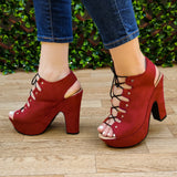 Sexy Tacon Hecho De Gamuza Con Cordones Para Mejor Ajuste Rojo / 35 Normal Zapatos Altos