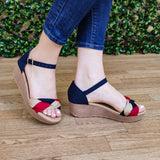 Hermoso Calzado Azul Con Faja Tri Color Frontal Zapatos Medianos