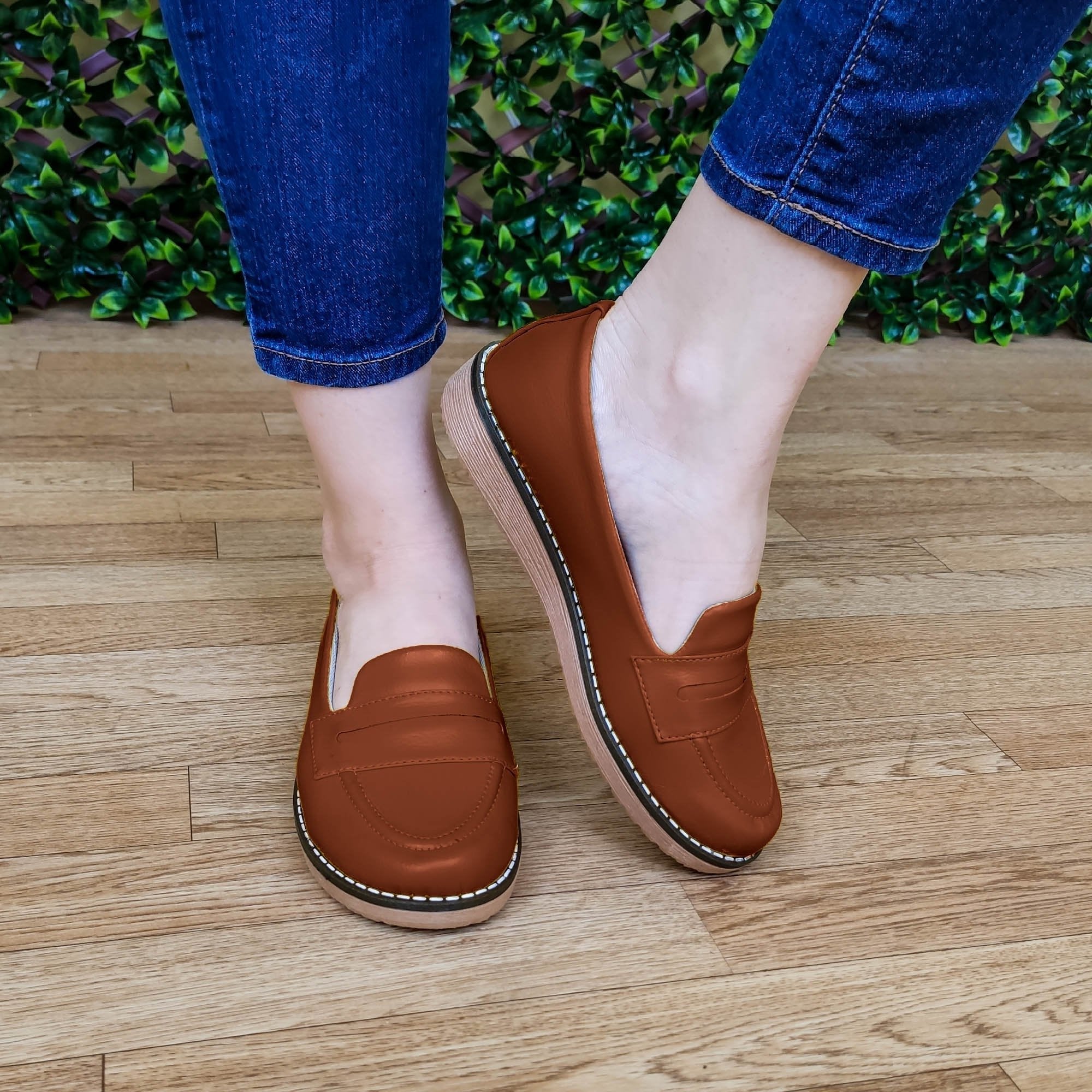 Bello Mocasin De Un Solo Color Con Plantilla Suave Estilo Bajito Cafe / 35 Normal Zapatos Bajitos