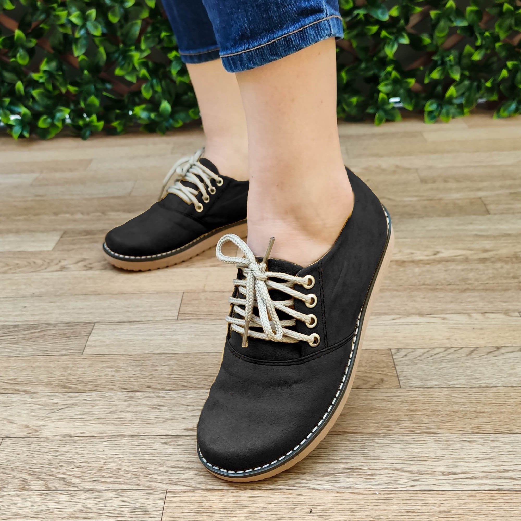 Zapato Bajito De Cordones Hecho Gamuza. Cómodos Para Uso Diario Negro / 35 Normal Zapatos Bajitos