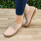 Zapato Bajito De Cordones Hecho Gamuza. Cómodos Para Uso Diario Beige / 35 Normal Zapatos Bajitos