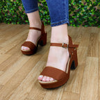 Suela De Tacon Cuadrado No Tan Alto Cafe / 35 Normal Zapatos Medianos