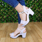 Suela De Tacon Cuadrado No Tan Alto Blanco / 35 Normal Zapatos Medianos