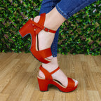 Suela De Tacon Cuadrado No Tan Alto Rojo / 35 Normal Zapatos Medianos
