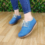 Zapato Bajito De Cordones Hecho Tela Jean. Fáciles Combinar Con Cualquier Ropa Jean Claro / 35