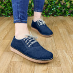 Zapato Bajito De Cordones Hecho Tela Jean. Fáciles Combinar Con Cualquier Ropa Jean Oscuro / 35