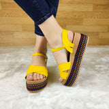 Plataforma Colorida De Fajas Cruzadas Con Hebilla En El Talón Amarillo / 35 Normal Zapatos Medianos