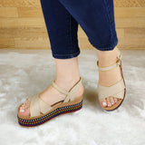 Plataforma Colorida De Fajas Cruzadas Con Hebilla En El Talón Beige / 35 Normal Zapatos Medianos