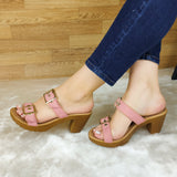 Sandalia Ajustable De Gamuza Con Suela Tacon Color Cafe Rosado / 35 Normal Zapatos Medianos
