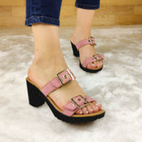Sandalia De Correas Ajustables Con Suela Resina Negra Tacon Rosado / 35 Normal Zapatos Medianos