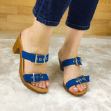 Sandalia Ajustable De Gamuza Con Suela Tacon Color Cafe Azul / 35 Normal Zapatos Medianos