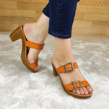 Sandalia Ajustable De Gamuza Con Suela Tacon Color Cafe Anaranjado / 35 Normal Zapatos Medianos