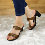 Sandalia De Correas Ajustables Con Suela Resina Negra Tacon Cafe / 35 Normal Zapatos Medianos