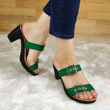 Sandalia De Correas Ajustables Con Suela Resina Negra Tacon Verde / 35 Normal Zapatos Medianos