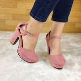 Tacón De Gamuza Cerrado Enfrente Rosado / 35 Normal Zapatos Altos