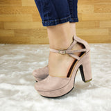 Tacón De Gamuza Cerrado Enfrente Beige / 35 Normal Zapatos Altos