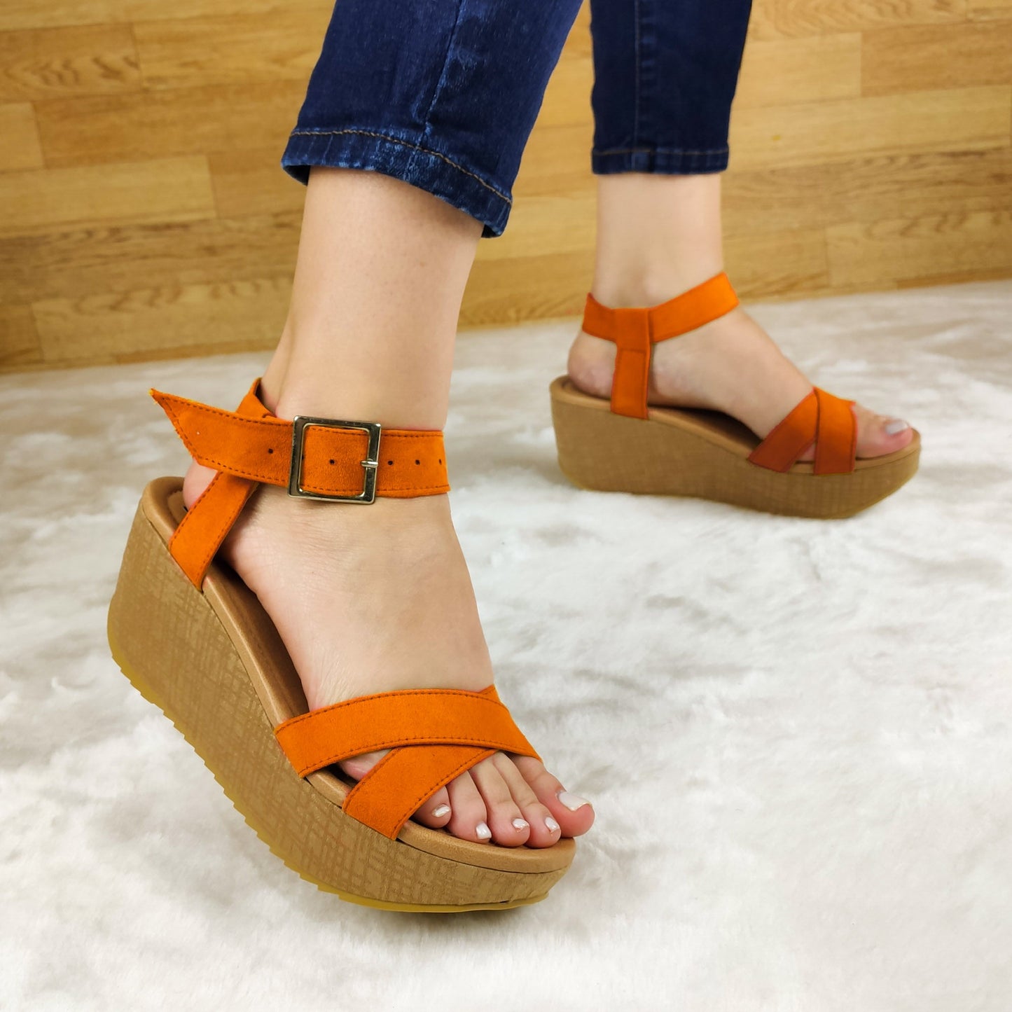 Calzado De Gamuza Con Tela Forrada En La Plataforma Zapatos Medianos