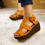 Plataforma Oscura Hecha Con Cuerina Anaranjado / 34 Normal Zapatos Medianos