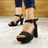 Calzado Hecho De Gamuza Estilo Tacon Cuadrado Negro / 35 Normal Zapatos Altos