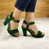 Calzado Hecho De Gamuza Estilo Tacon Cuadrado Verde / 35 Normal Zapatos Altos