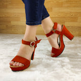 Calzado Hecho De Gamuza Estilo Tacon Cuadrado Rojo / 35 Normal Zapatos Altos