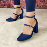 Tacón Cerrado De Enfrente Con Dos Fajas Delgadas Hebilla Ajustable Azul / 35 Normal Zapatos Altos