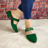 Calzado Con Taconcito Cerrado De Enfrente Puntudo Verde / 35 Normal Zapatos Bajitos