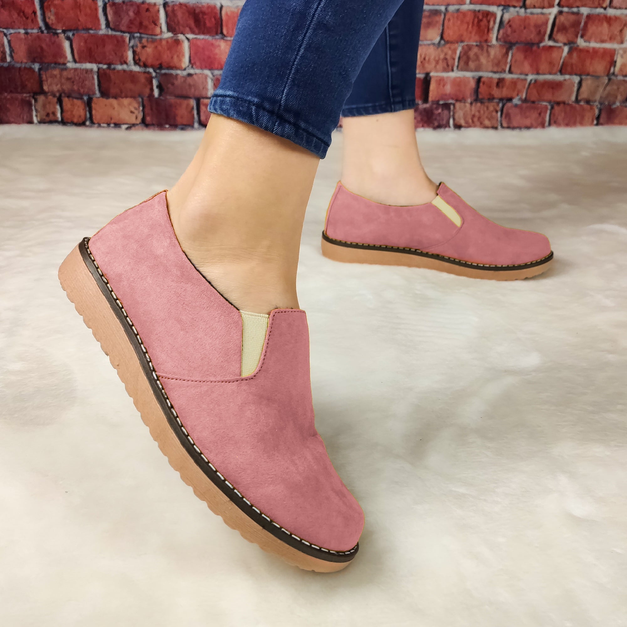 Zapato Bajito Con Elastico Hecho De Gamuza. Cómodos Para Uso Diario Rosado / 35 Normal Zapatos