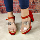 Complejo Zapato De Tacón Pequeño. Hecho Cuerina Y Fajas Transparentes Rojo / 35 Normal Zapatos