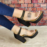 Complejo Zapato De Tacón Pequeño. Hecho Cuerina Y Fajas Transparentes Negro / 35 Normal Zapatos