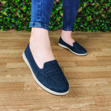 Mocasin Hecho Con Tela De Jean Dos Tonalidades Zapatos Bajitos