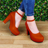 Calzado Para Dama De Cuerina Estilo Tacon Cuadrado. Estilo Casual Cerrado Rojo / 35 Normal Zapatos