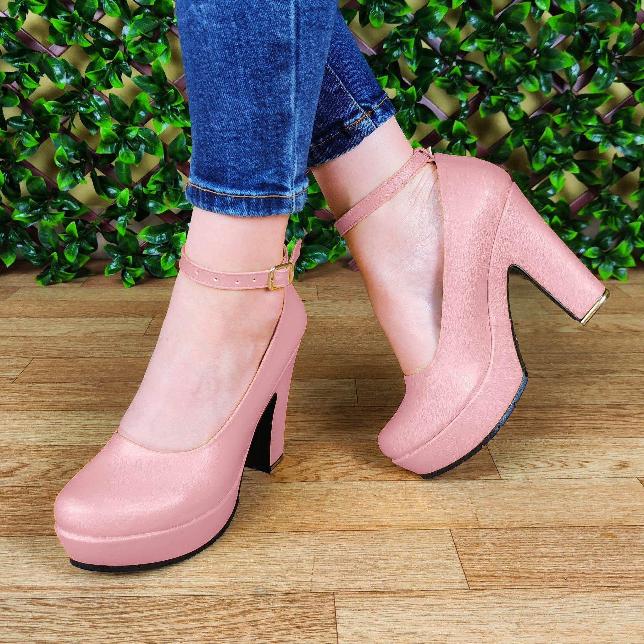 Calzado Para Dama De Cuerina Estilo Tacon Cuadrado. Estilo Casual Cerrado Rosado / 35 Normal Zapatos