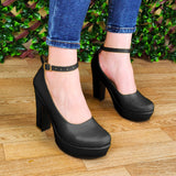 Calzado Para Dama De Cuerina Estilo Tacon Cuadrado. Estilo Casual Cerrado Negro / 35 Normal Zapatos