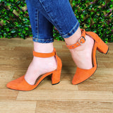 Calzado De Gamuza. Sandalias Femeninas Puntudas Cerradas Enfrente Anaranjado / 35 Normal Zapatos