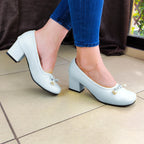 Bello Calzado Con Taconcito Cerrado Y Punta Redonda Bonito Diseño Exclusivo Blanco / 35 Normal