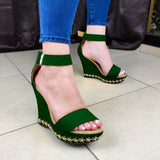 Plataforma Elaborada En Gamuza Disponible Varios Colores. Estilo Abierto De Adelante Verde / 35