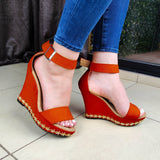 Plataforma Elaborada En Gamuza Disponible Varios Colores. Estilo Abierto De Adelante Rojo / 35