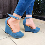 Plataforma Elaborada En Totalmente Tela De Jean Disponible Dos Tonalidades. Estilo Cerrado Adelante