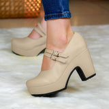 Suela De Tacon Cuadrado No Tan Alto. Zapato Cerrado Enfrente Beige / 35 Normal Zapatos Medianos