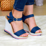 Plataforma Con Suela Blanca Combinado Cuerina Azul / 35 Normal Zapatos Altos