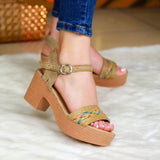 Tacones Hechos De Tela Yute Y Colorida Zapatos Medianos